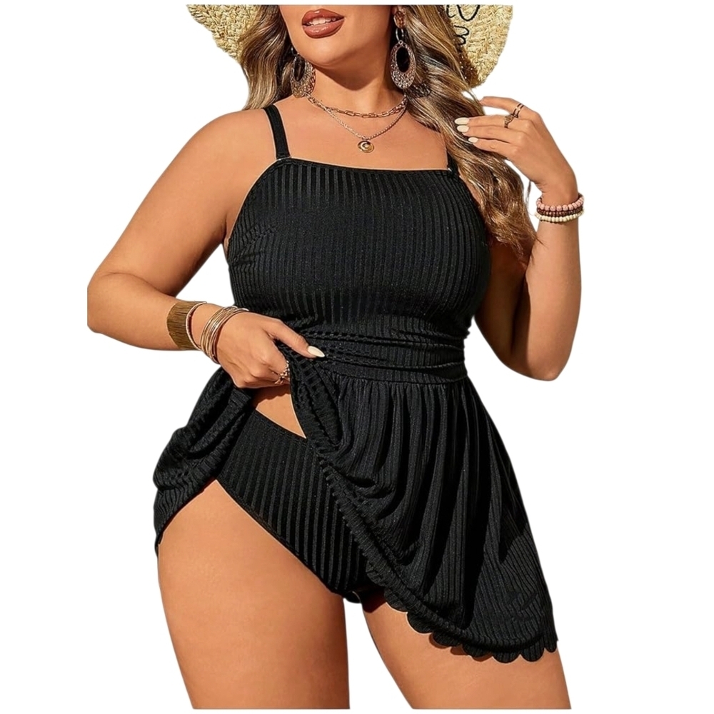 OYOANGLE - XL Elegant Black 2 Piece Swim Dress - Picture 4 of 13